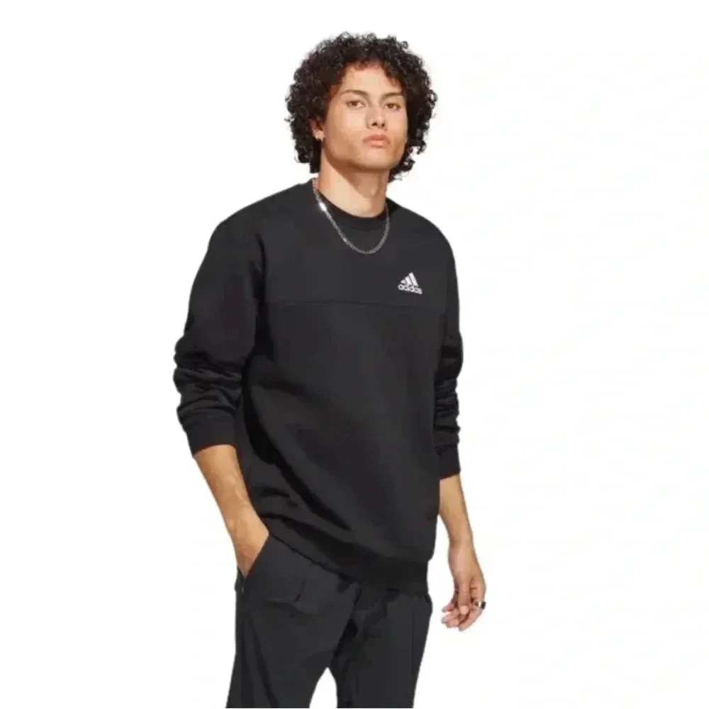 Adidas Stadium Fleece Badge of Sport Men’s L‎ Black Sweatshirt Crew Neck Casual